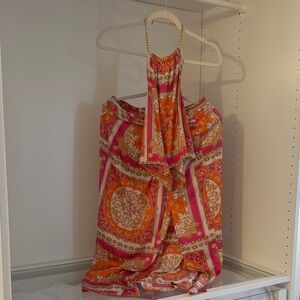 Rachel Zoe Vibrant Pink and Orange Halter 2 Piece Skirt & Top Dress